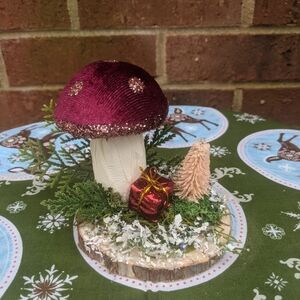Whimsical Burgundy Mushroom Holiday Decor